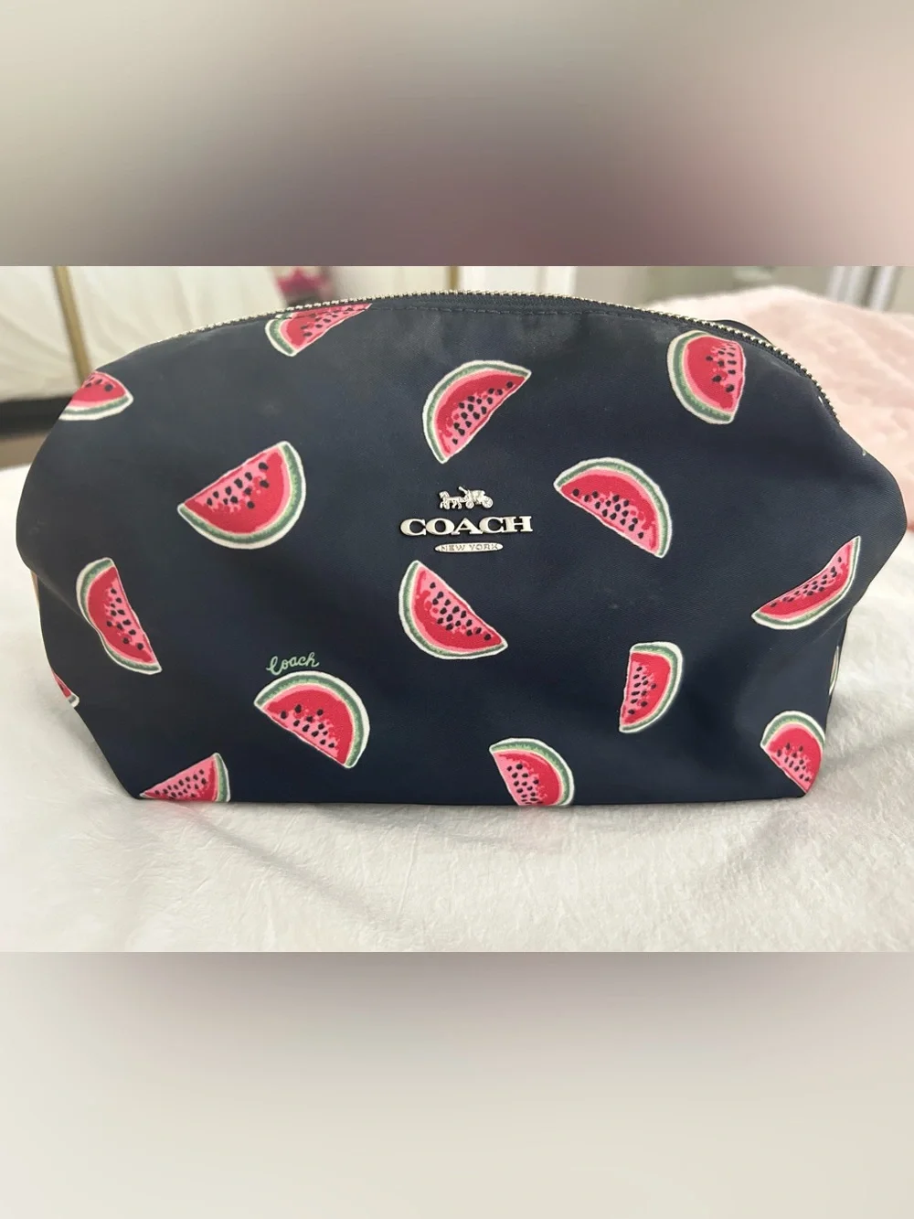Coach Navy Cosmetic Pouch with Watermelon Print